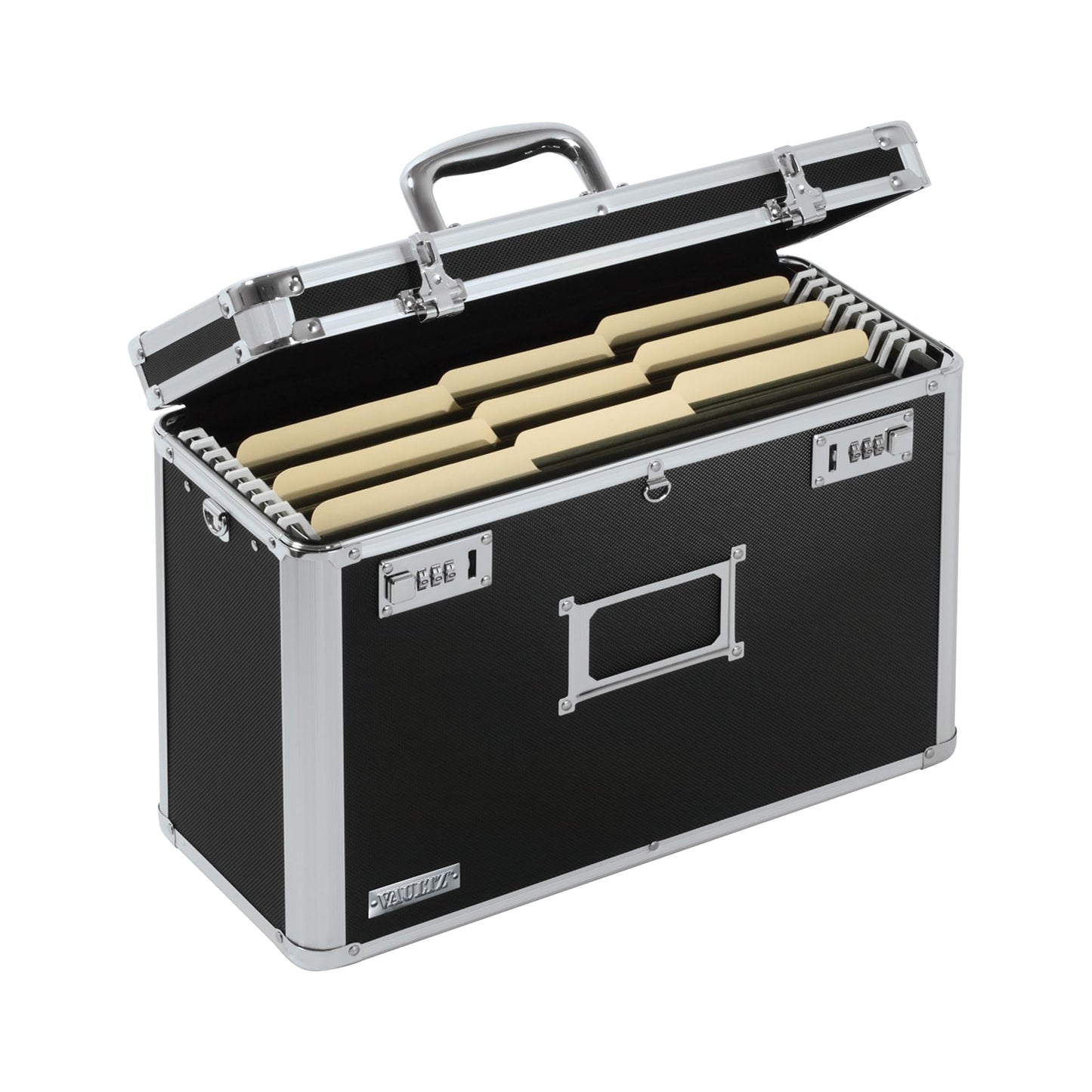 Vaultz Locking File Organizer Box with Combination Lock, 14" x 7.25" x 12", Black