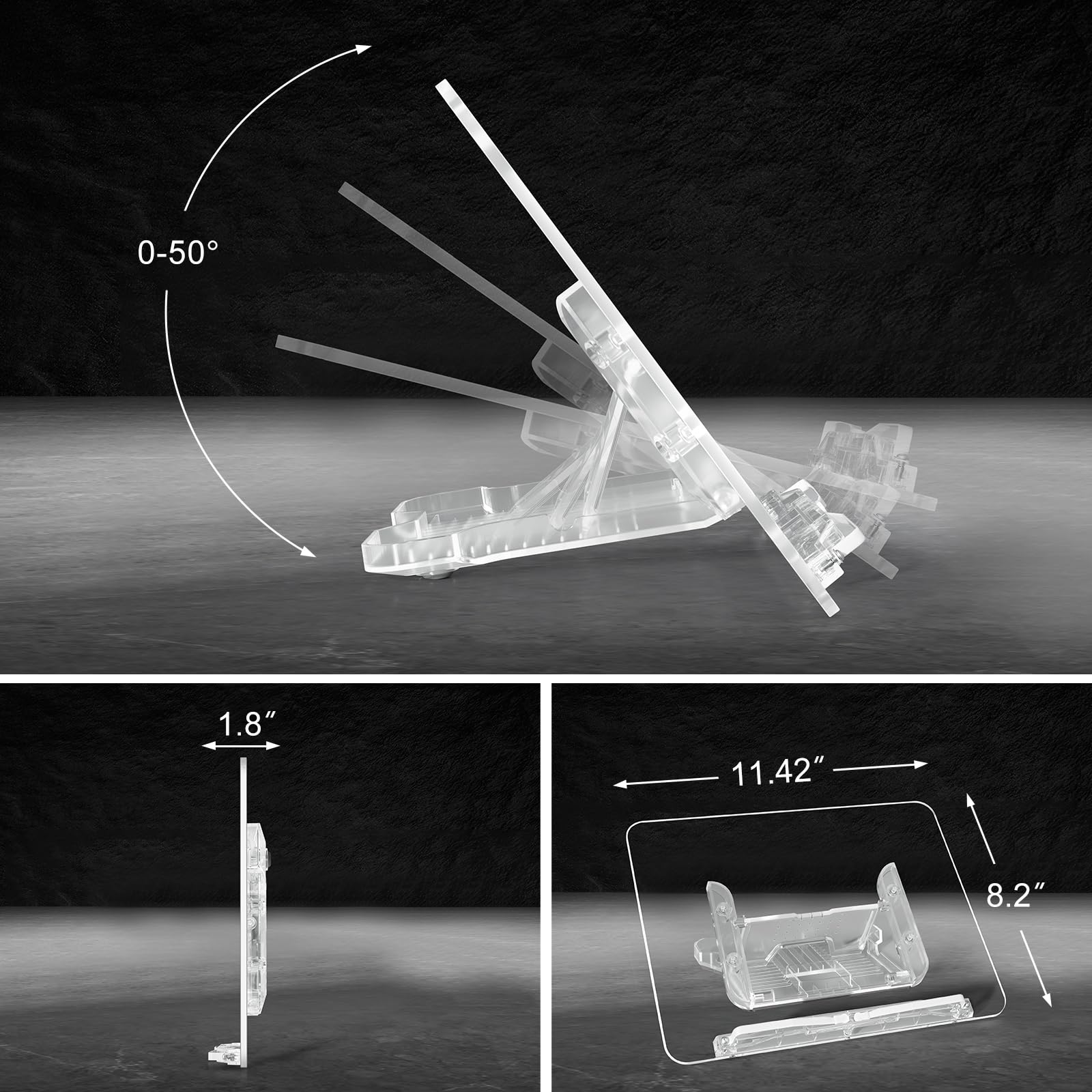 Acrylic Book Stand for Reading, Portable Book Holder for Desk, Angle Adjustable Textbook Stand for