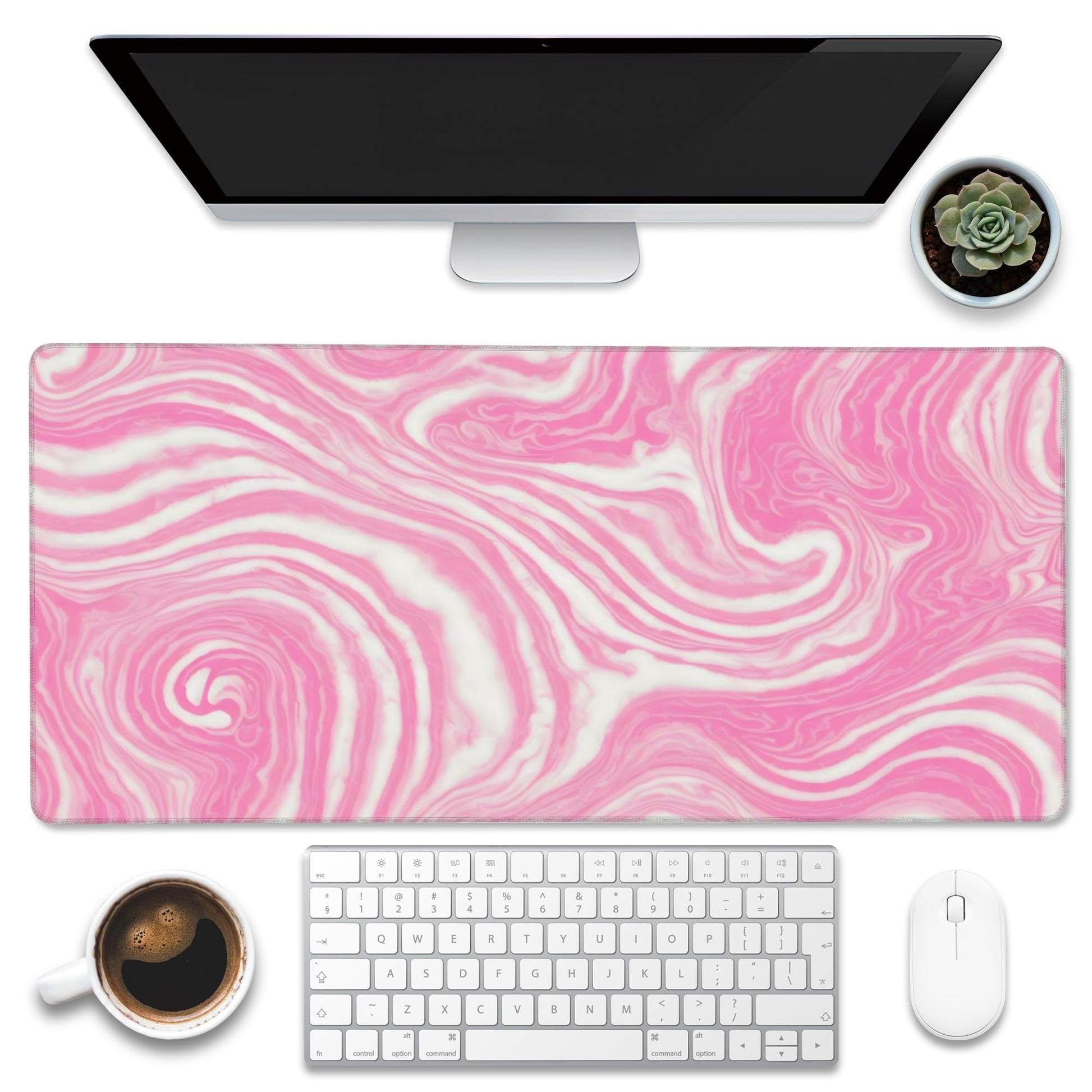 Eflxamz Desk Pad,Pink Marble Swirls Texture Desk Mat,Flow Liquid Waves Large Gaming Mouse Pad for
