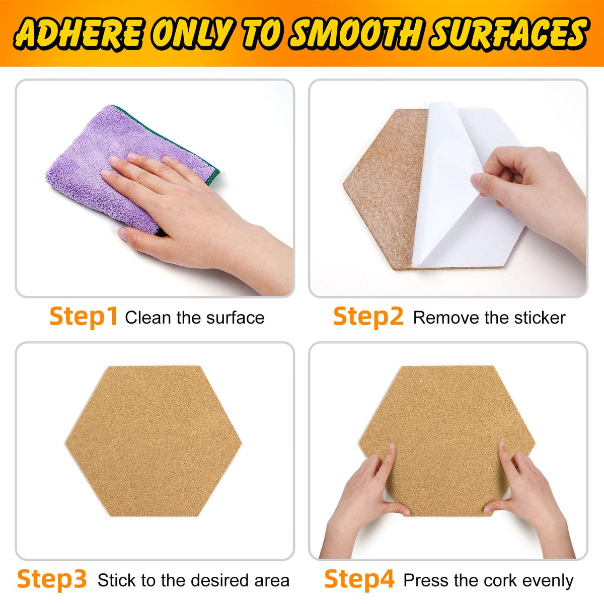 TUPARKA 6 Pack Cork Board Hexagon Bulletin Boards Cork Tiles 8.2"x7" - 1/4" Self-Adhesive