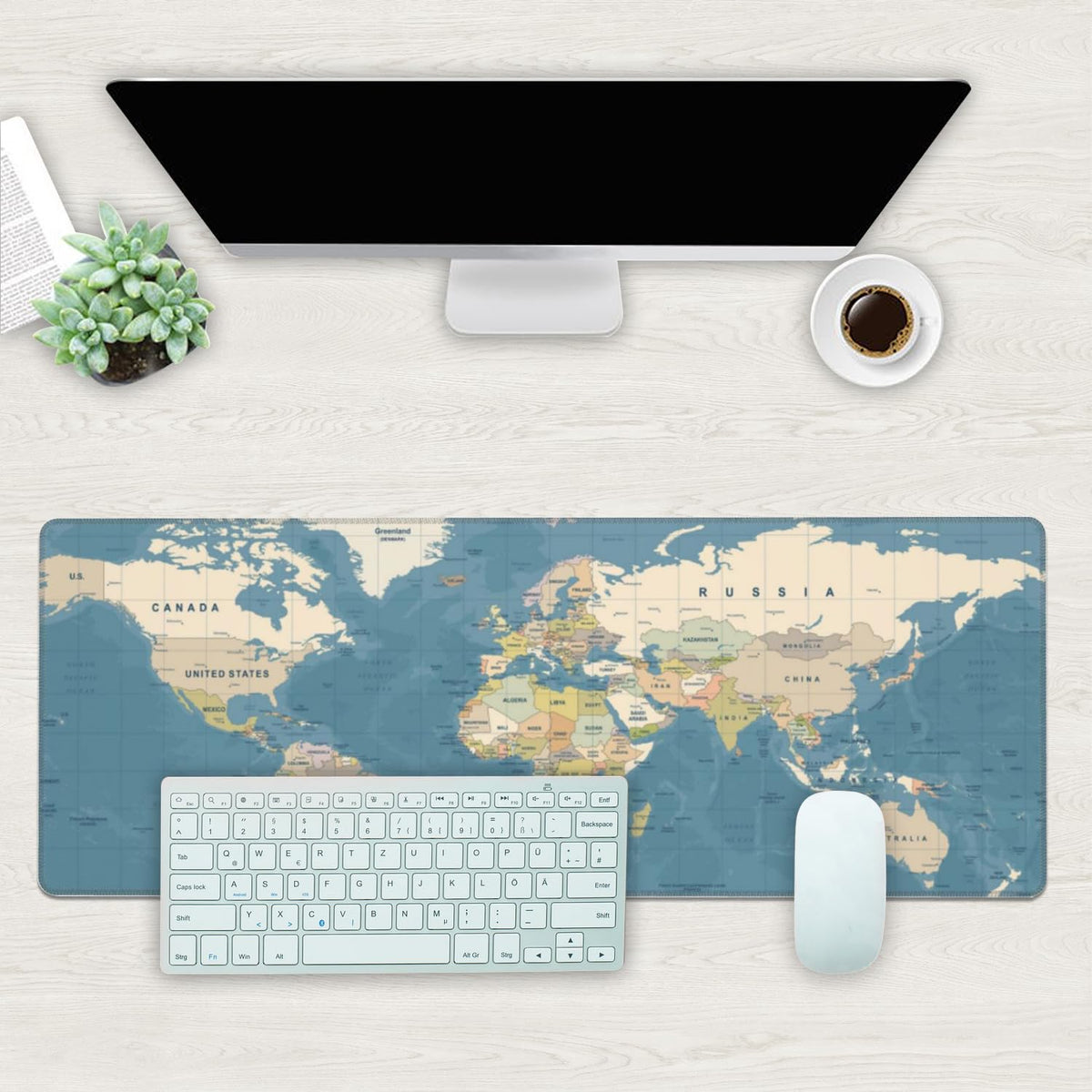 Desk Mat, Blue Vintage World Map Extended Gaming Mouse Pad Large, 31.5"x11.8" Big Mouse Pad with