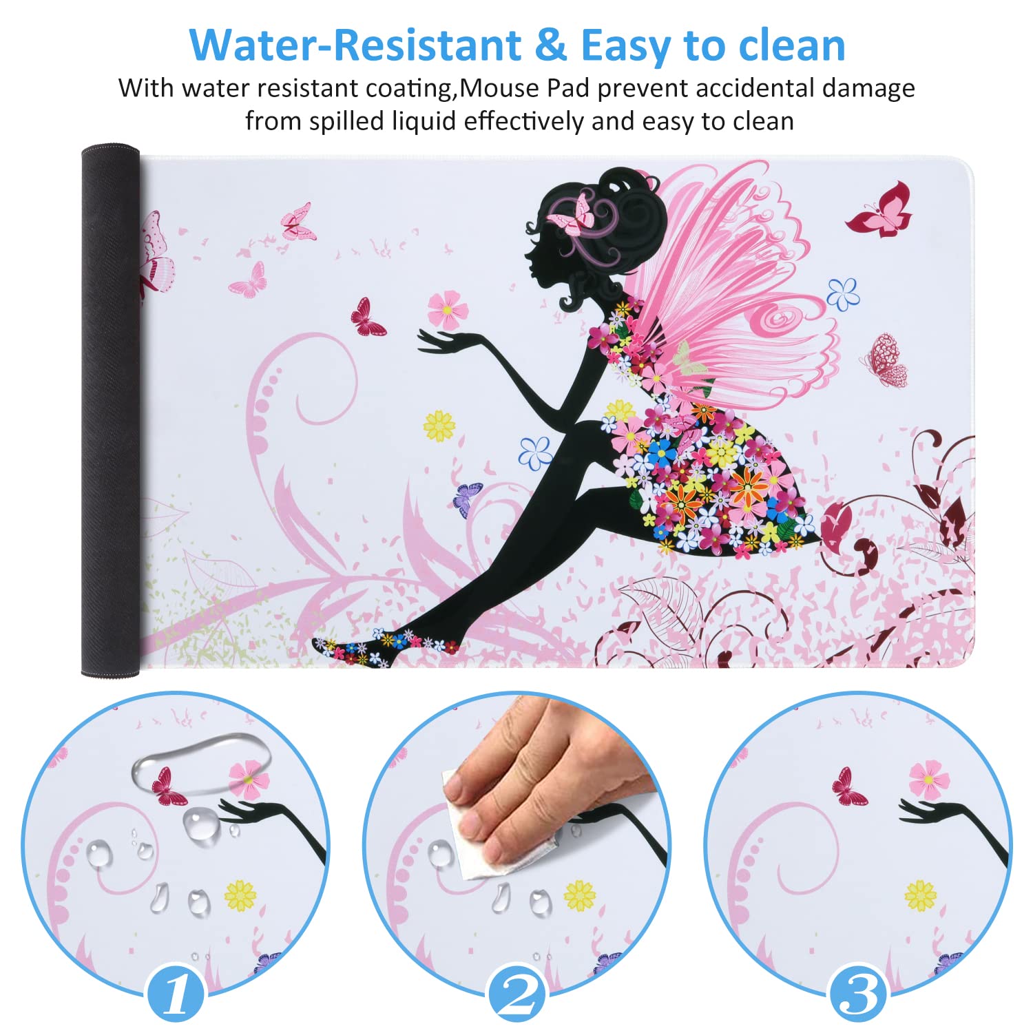 iCasso Extended Gaming Mouse Pad 35.4x15.7in,Game,Home,Butterfly Girl