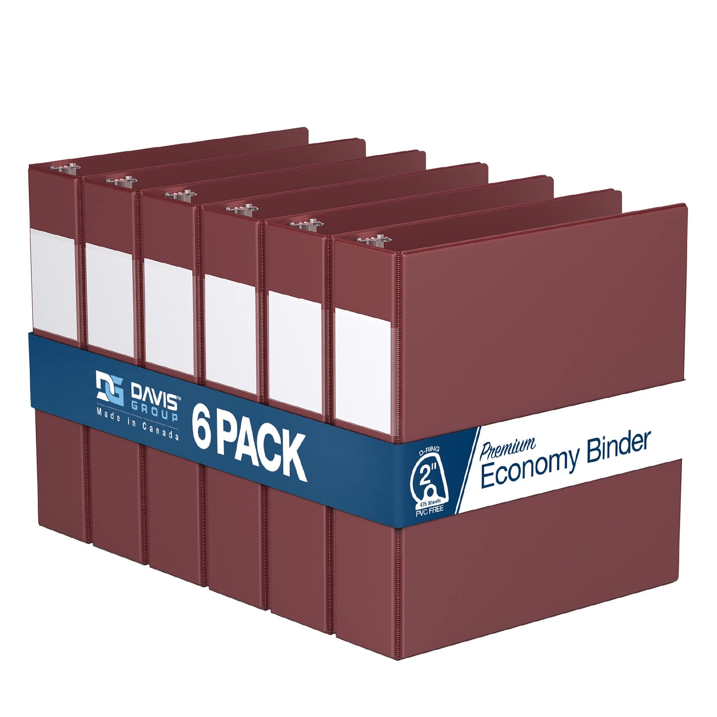 Premium Economy 3-Ring Binder, Spine Label, 2" Round Rings, Burgundy, 6 Pk