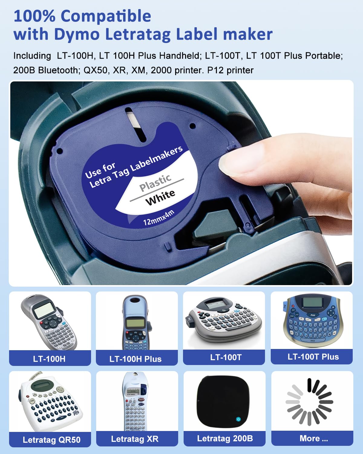 6Pack Compatible with Dymo Letratag Refills Colored Plastic Label Tape