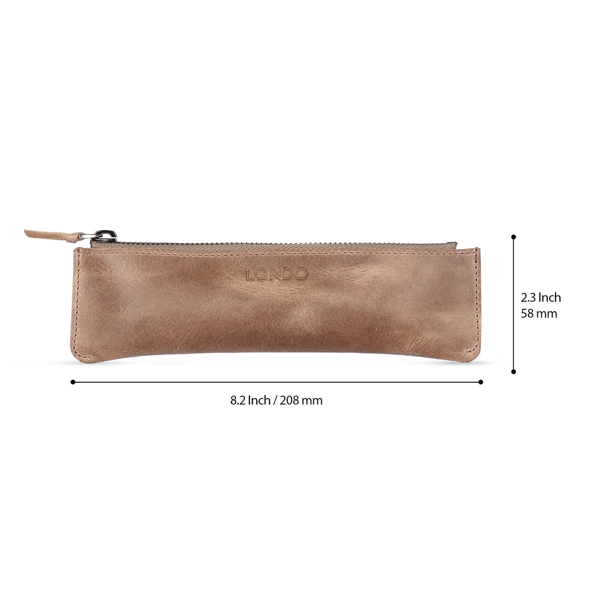 Londo Genuine Leather Pen Case with Zipper Closure, Pencil Pouch Stationery Bag