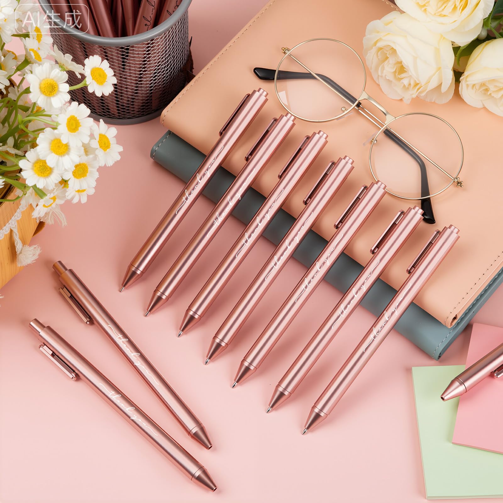 Dispowreath 100 Pcs Thank You Pen Bulk Cute Server Ballpoint, Pink Gold