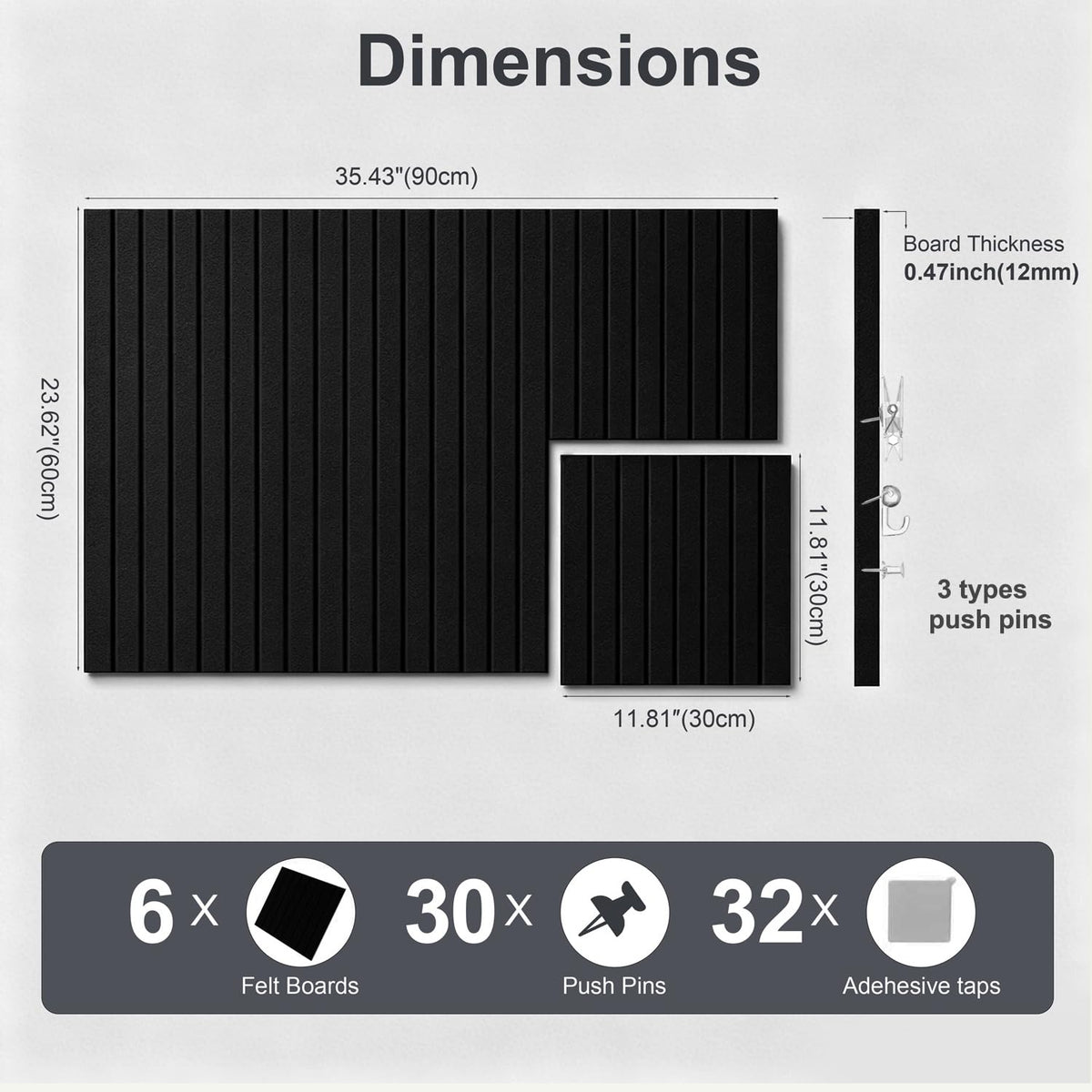 G Gamit 0.47" Thick Felt Pin Board 36"x24" Large Cork Board Alternative 6 Pack 11.81"x11.81"Felt