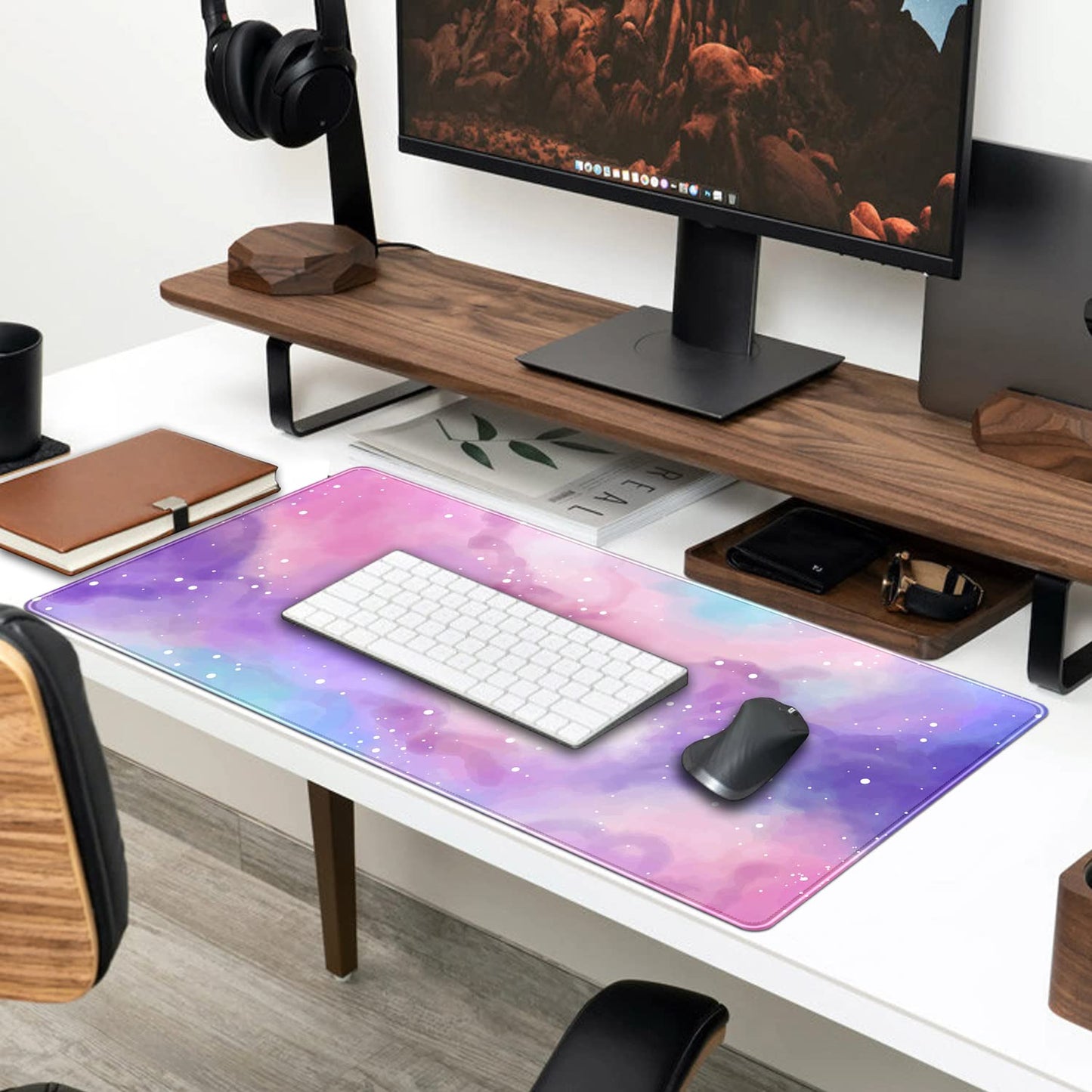 Desk Pad Purple Starry Sky Cute Gaming Mouse Pad Galaxy Gamer Girl Cute Pink Desk Decor Keyboard