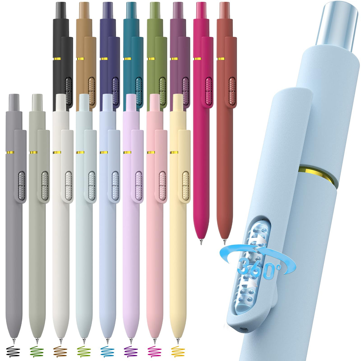Hiacry 16Pcs Colorful Gel Pens - 0.7mm Fine Point Colored Ink Fidget Pens