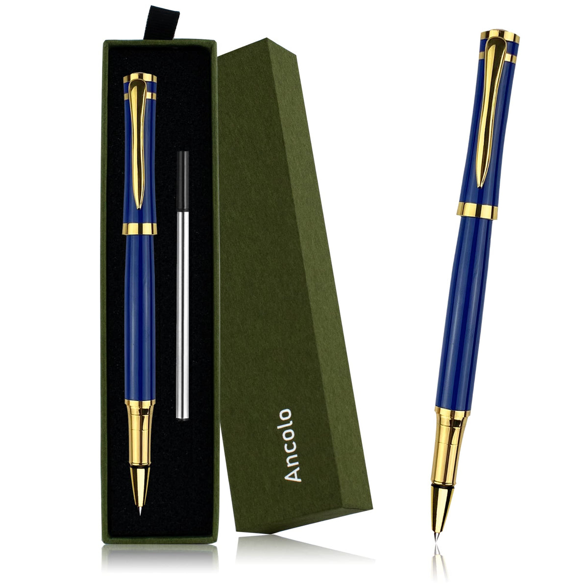 Ancolo Fancy Roller Pen Set. Luxury Roller ball Pen with 2 Black Ink Refills - 0.7 mm. Nice Gift