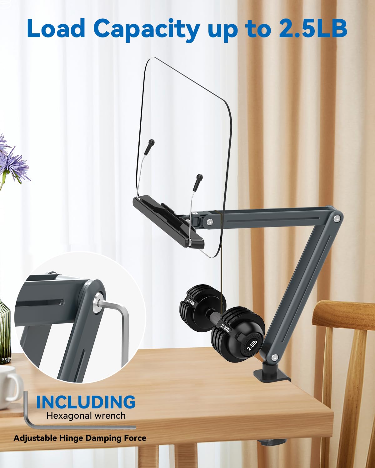YCNEW Desk Clamp Acrylic Book Stand for Reading, Ergonomic Design Adjustable Height up to 20 inches
