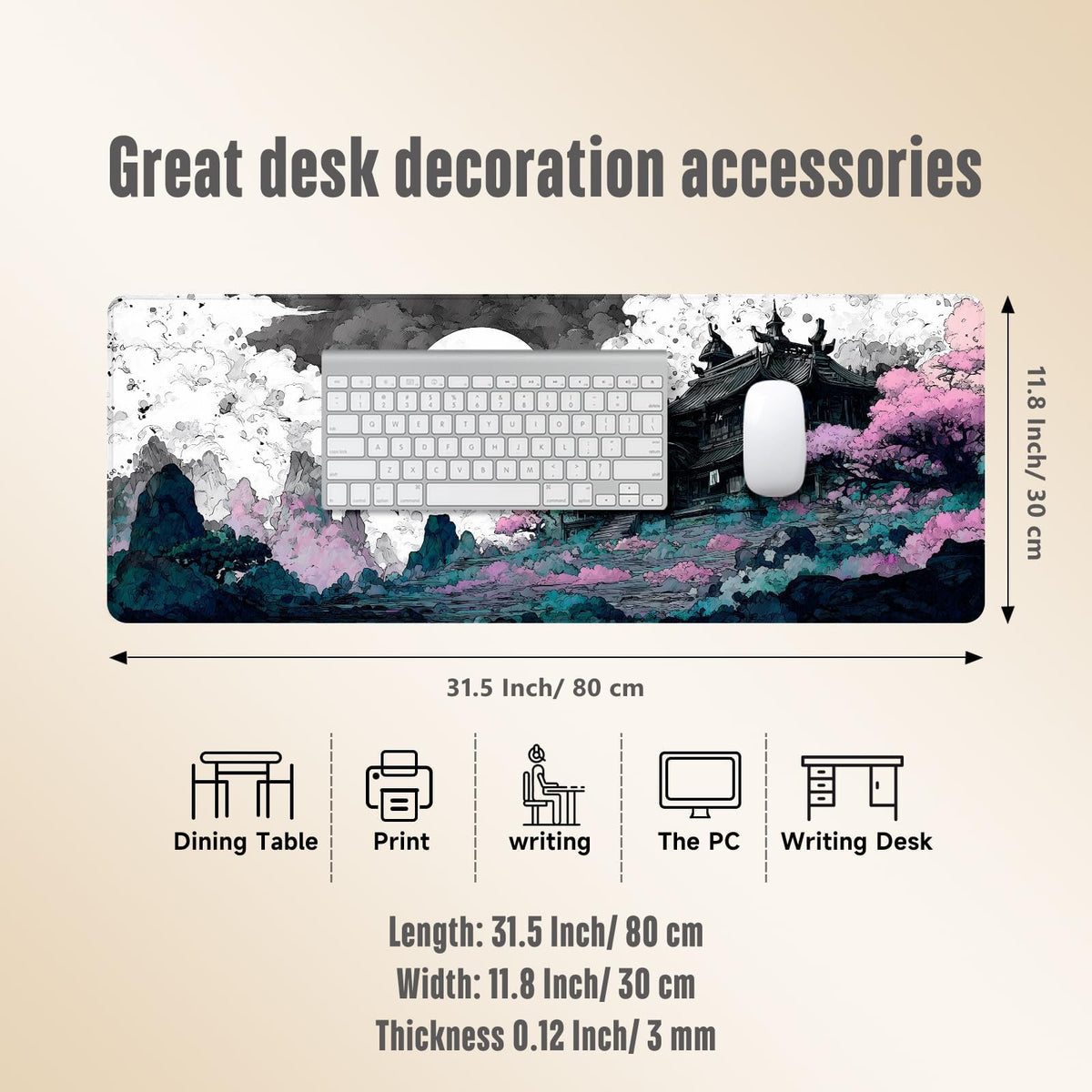 Extended Gaming Mouse Pad, Large Mouse Mat 3 mm Nature Rubber Base Mousepad with Stitched Edges