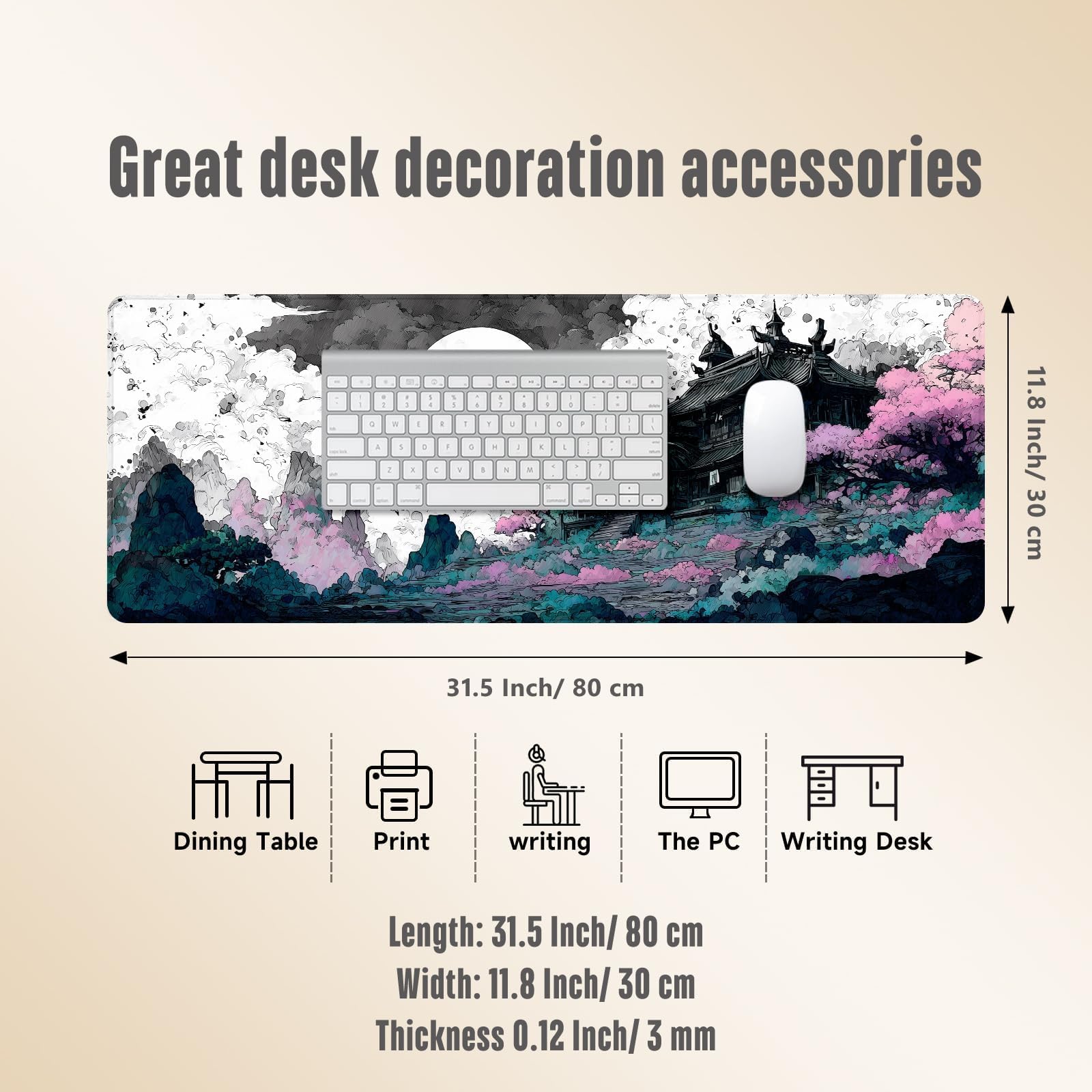 Extended Gaming Mouse Pad, Large Mouse Mat 3 mm Nature Rubber Base Mousepad with Stitched Edges