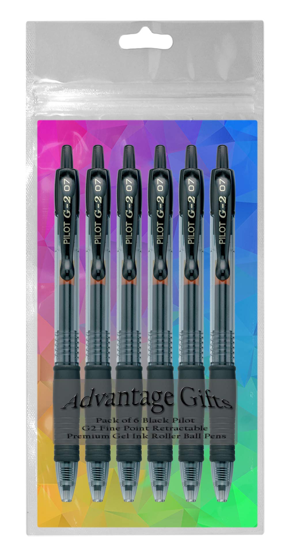 Advantage Gifts Pilot G2 Retractable Roller Ball Pens, Fine Point (.7mm), Black Ink 6-pk
