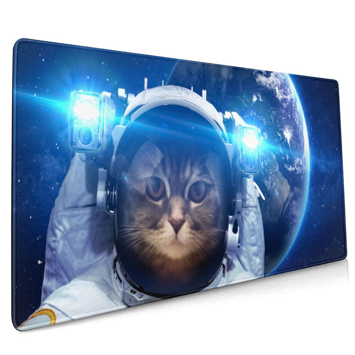 Aesthetic Funny Space Cat Mouse Pad Design Desk Mat 35.4x15.7 Inch Large Mousepad with Stitched