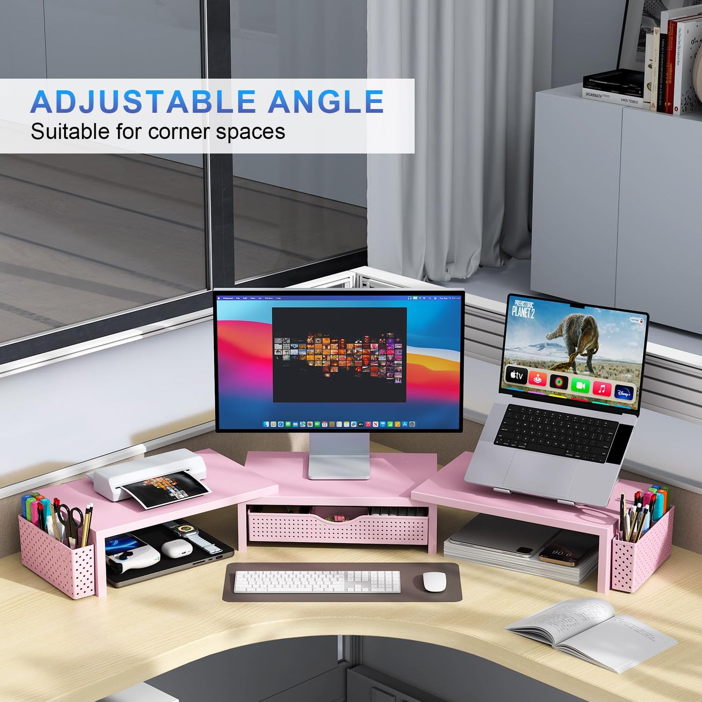 gianotter Dual Monitor Stand Riser With Drawer and 2 Pen Holders