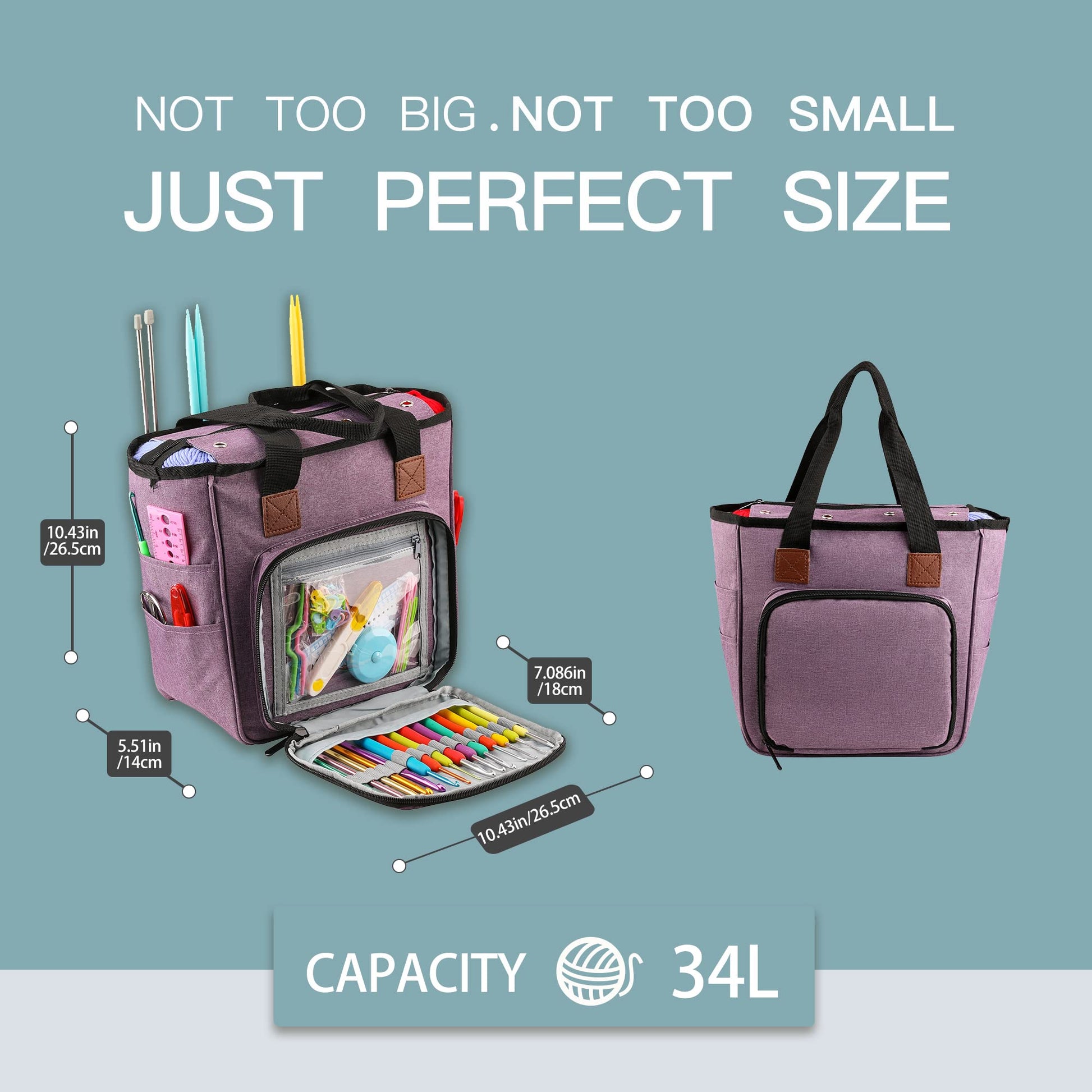 LOOEN Yarn Knitting Storage Tote-Large Capacity Crochet Organizer Portable Travel Bag with Shoulder