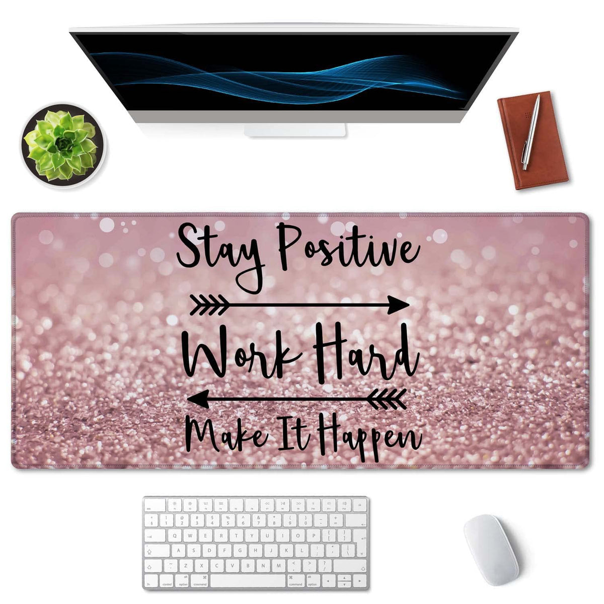 SSOIU Desk Mat, Extended Gaming Mouse Pad 35.5x15.7 in Stay Positive Work Hard and Make It Happen