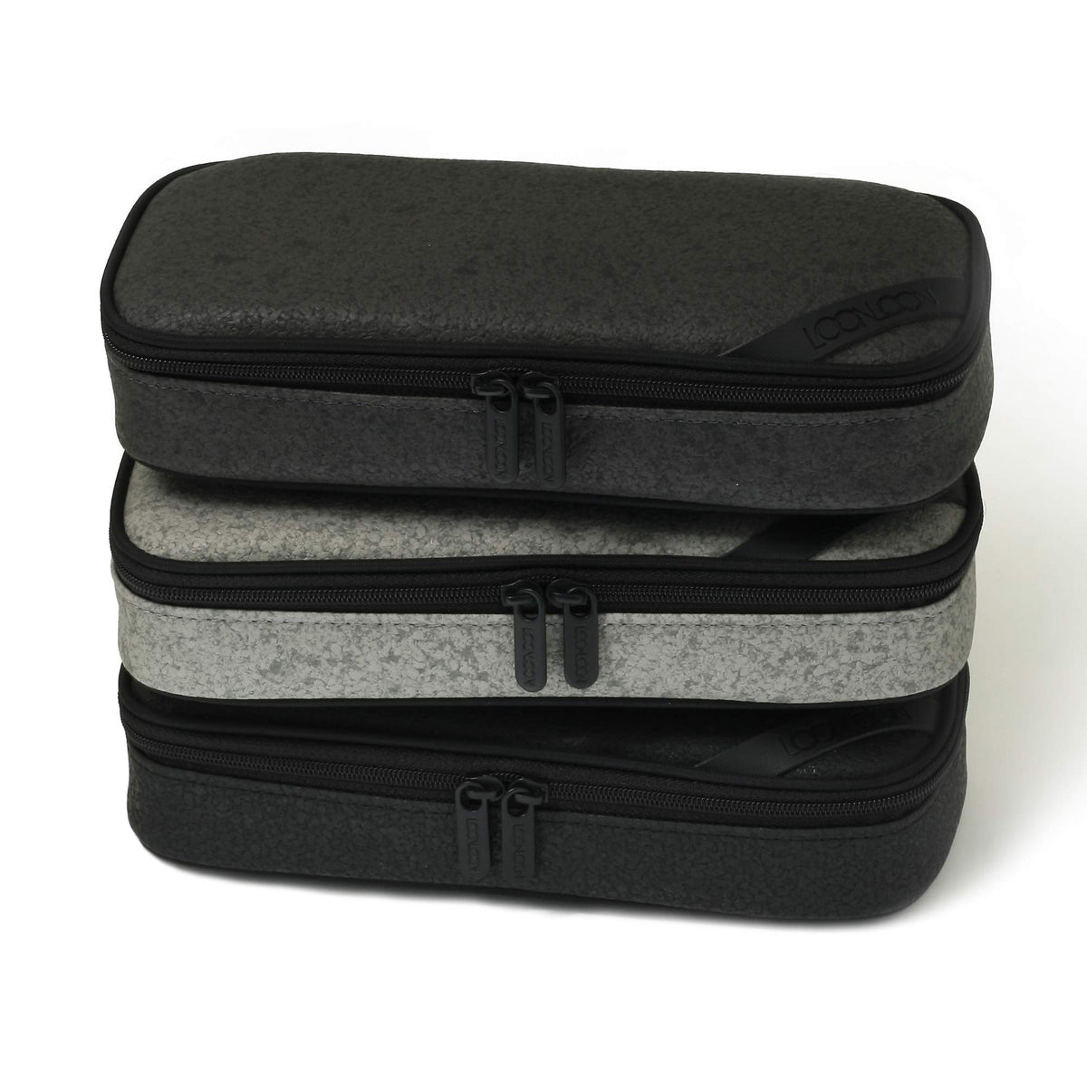 LOONLOON 663 Stone PU Leather Pencil Case, Two-Tier Pen Pouch, Dark Gray