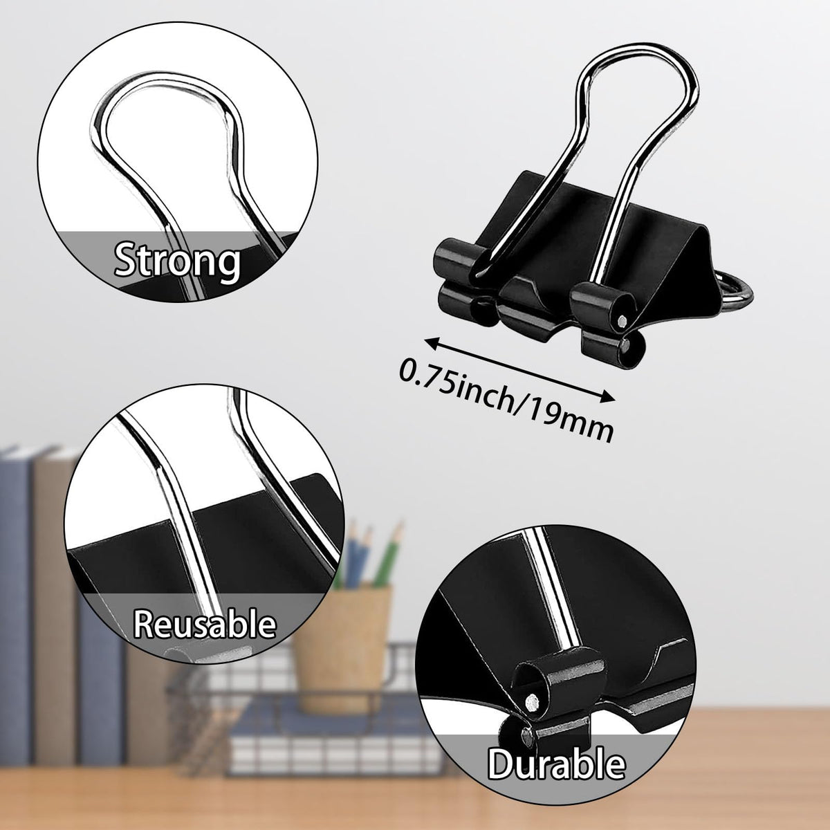 SANNIX 75 PCS Mini Binder Clips, 3/4 inch 19mm Binder Clips Black Paper Clamps Small Size for