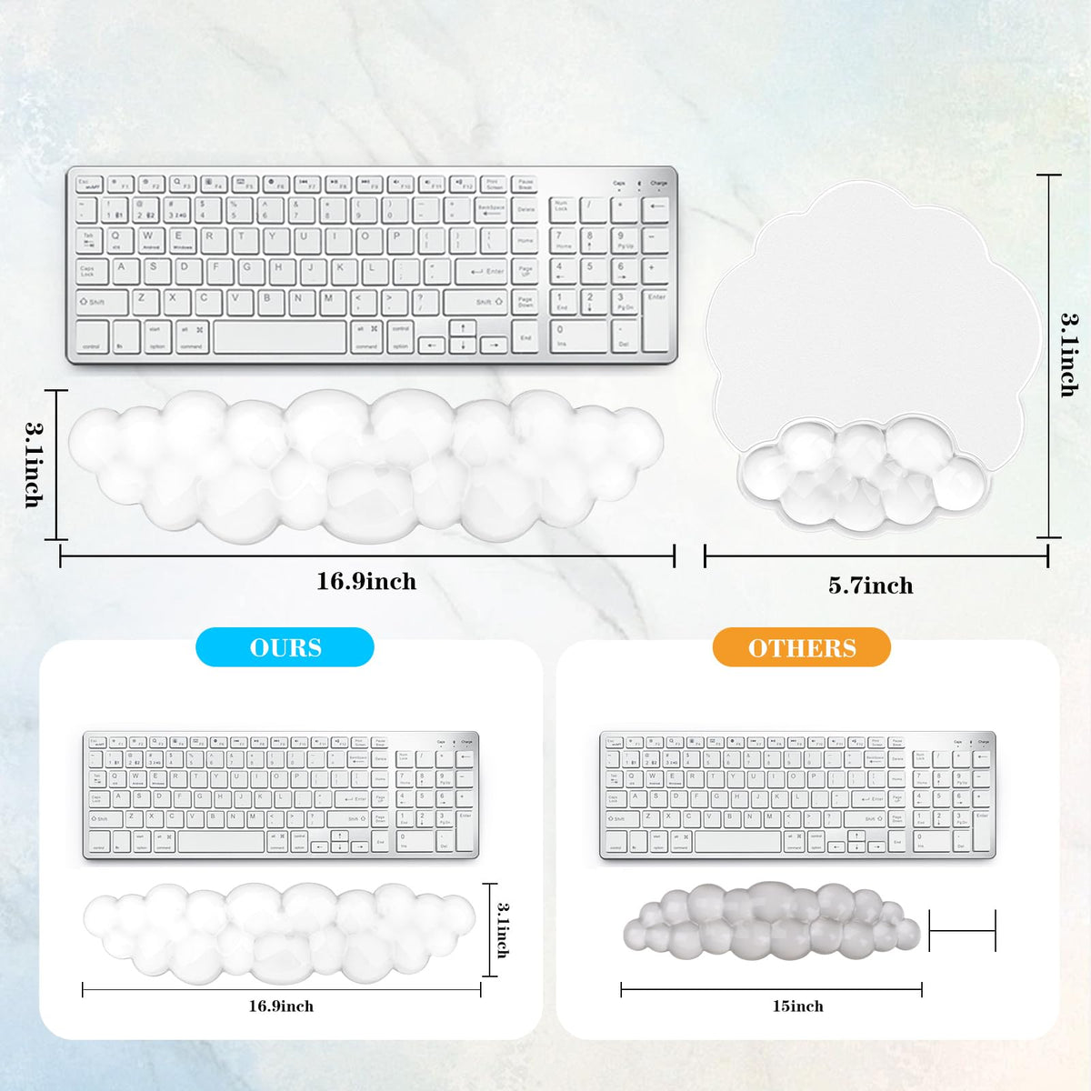 Gel Cloud Keyboard and Mouse Wrist Rest, Cute Wrist Support and Arm Support Rest for Typing Pain