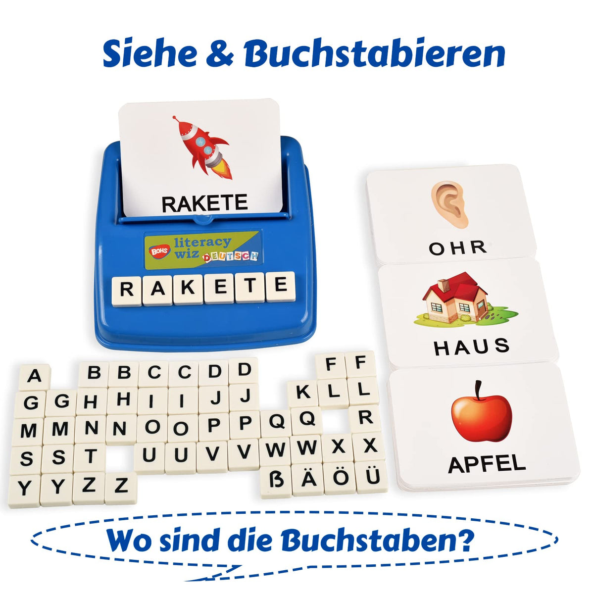 BOHS German Flash Cards for Kids, 60-Card Spelling and Language Game