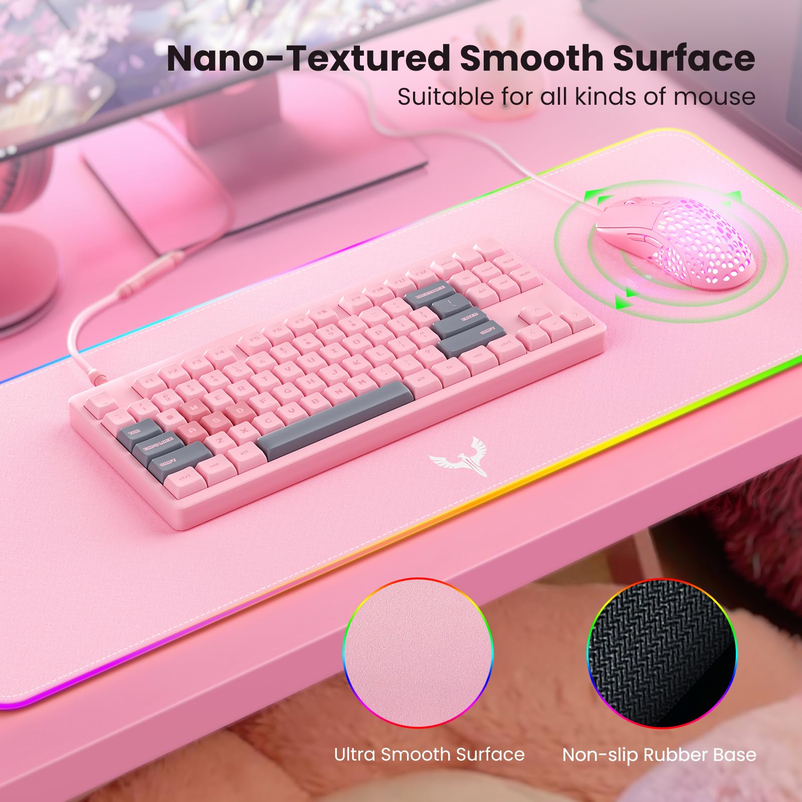 BladeHawks RGB Gaming Mouse Pad Extra Large Extended 31.5x12 Inch-Pink