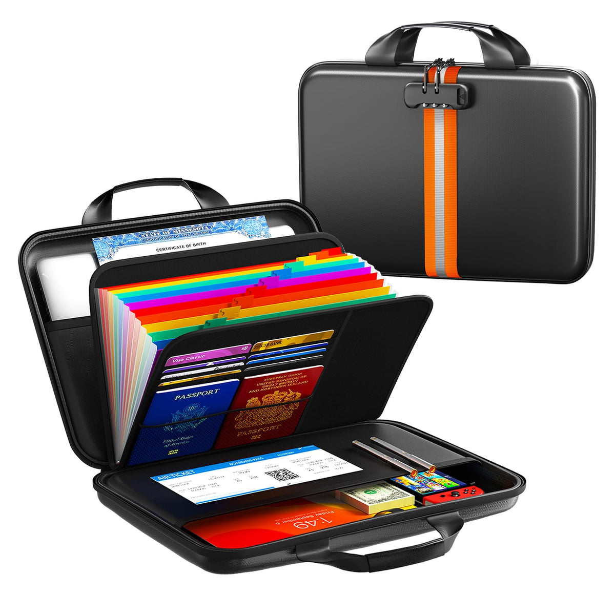 IPYIPY Fireproof Document Organizer with Lock, Semi-Rigid EVA Shell File Box with 13-Pocket