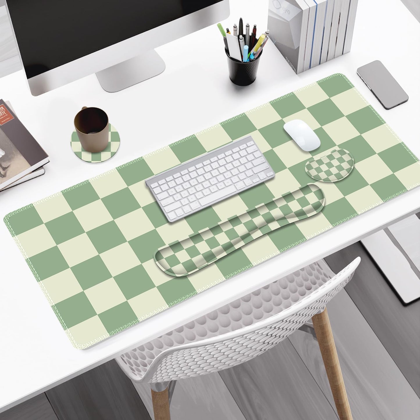 NXZGO Large Gaming Mouse Pad Set, 4 in1 Ergonomics Keyboard Desk Mat with Memory Foam Wrist Rest