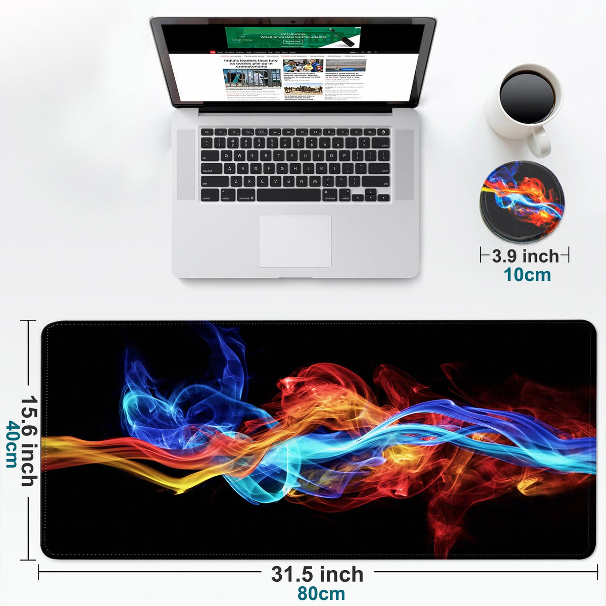 Large Gaming Mouse Pad with Coaster,Desk Matt for Desktop,Desk Mat-Fire
