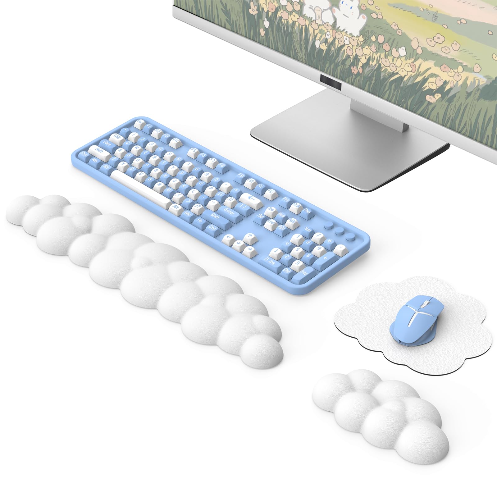MoKo Cloud Wrist Rest for Keyboard and Mouse with Mouse Pad, White