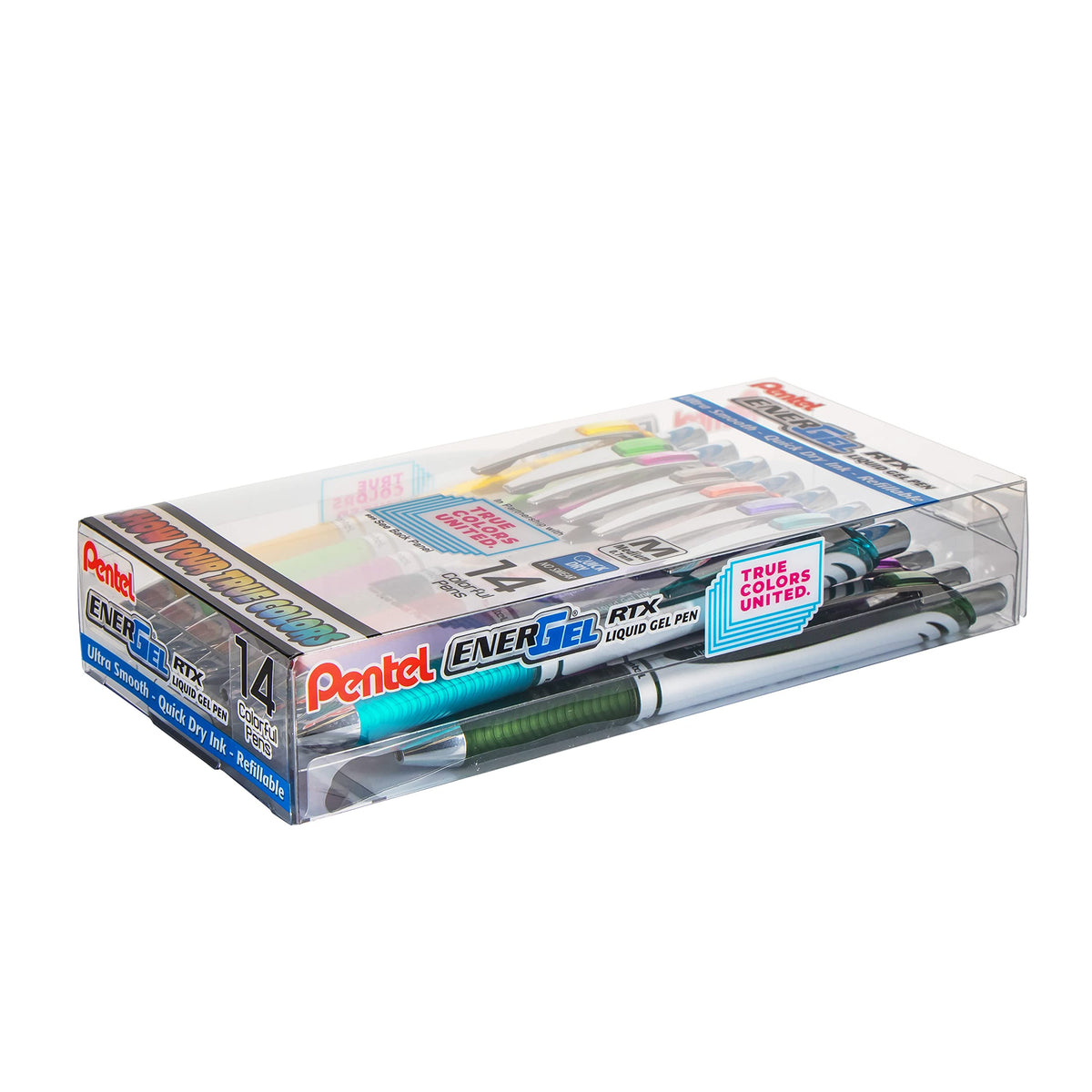 Pentel EnerGel RTX True Colors United 0.7mm, Medium Line, 14 Assorted Ink Colors, Pack of 14 pens