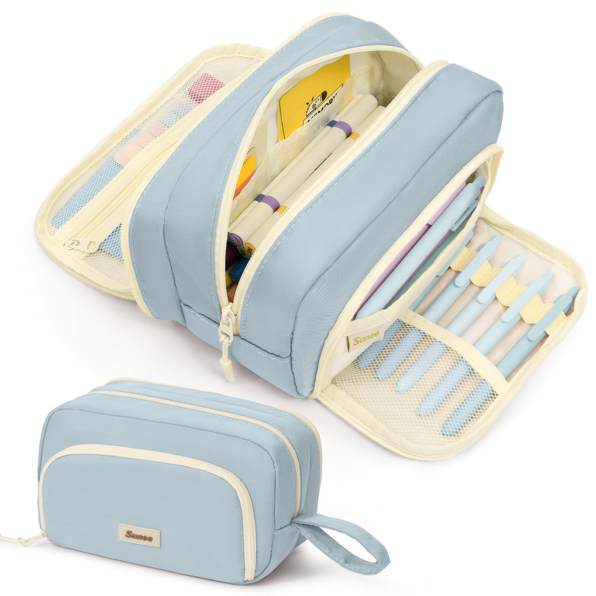 SUNEE Large Pencil Case, Big Capacity Pen Pouch with 3 Compartments, Kawaii Cute Pencil Bag with