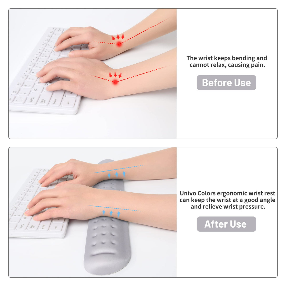 Univo Colors Gray Superfine Memory Foam Keyboard Wrist Rest Soft Gel Ergonomic Wrist Support Pad