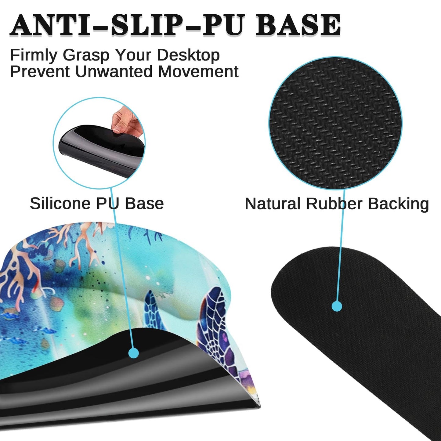 Arttown Keyboard Mouse Pad Set, 4 in 1 Desk Mat Set Sea Turtle