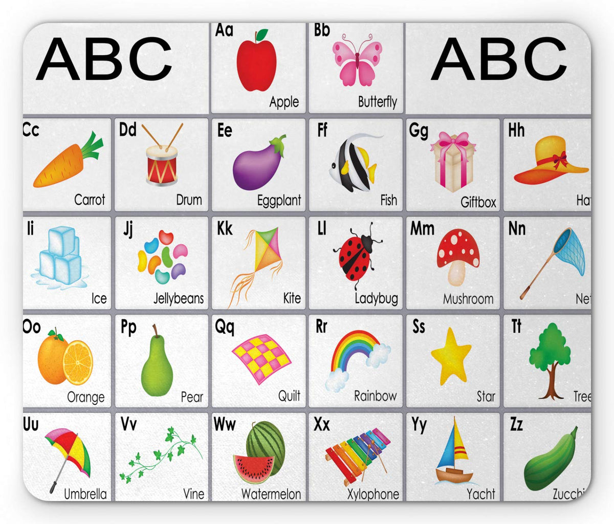 Ambesonne Alphabet Mouse Pad, Themed Squares Letters Animals and Vegetables Composition, Rectangle