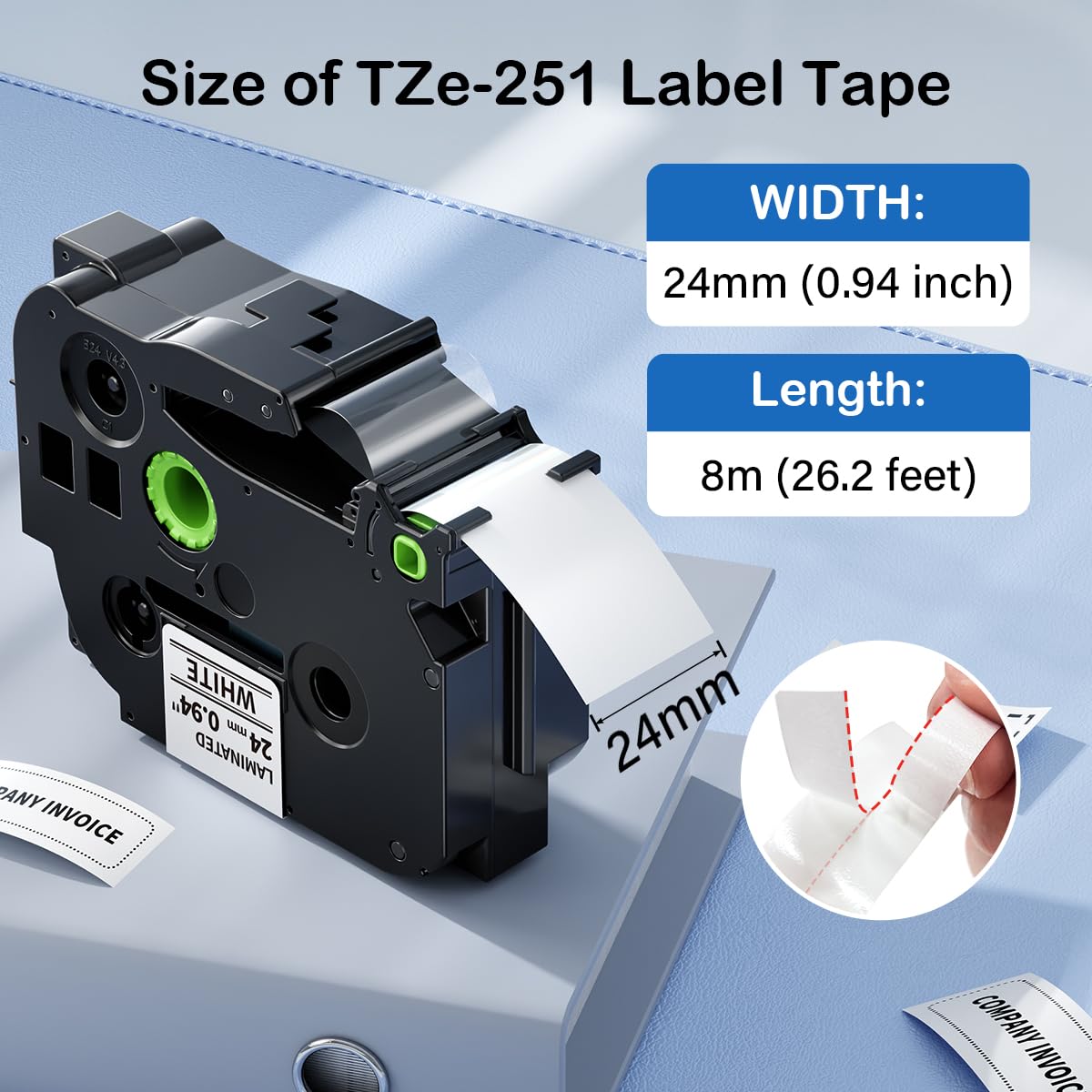 Labelife 8-Pack TZe-251 Replace for TZe TZ Tape 24mm 0.94 Laminated White