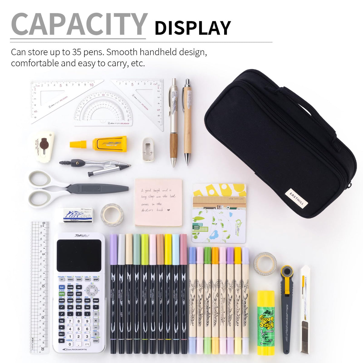 EASTHILL Large Capacity Pencil Case Pen Pouch Organizer Canvas Pencil Bag with Handle School