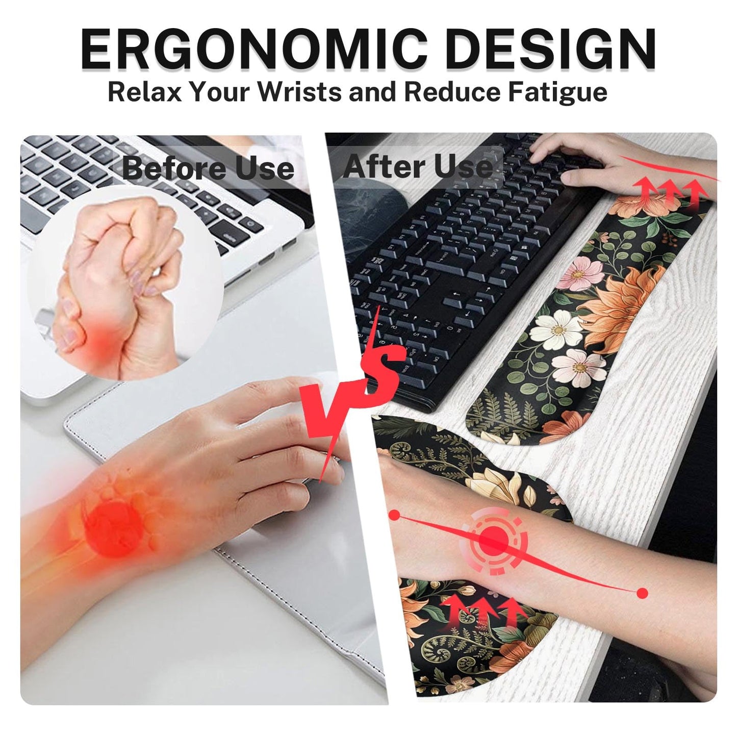 Arttown Keyboard Mouse Pad Set, 4 in 1 Desk Mat Set Floral Spring