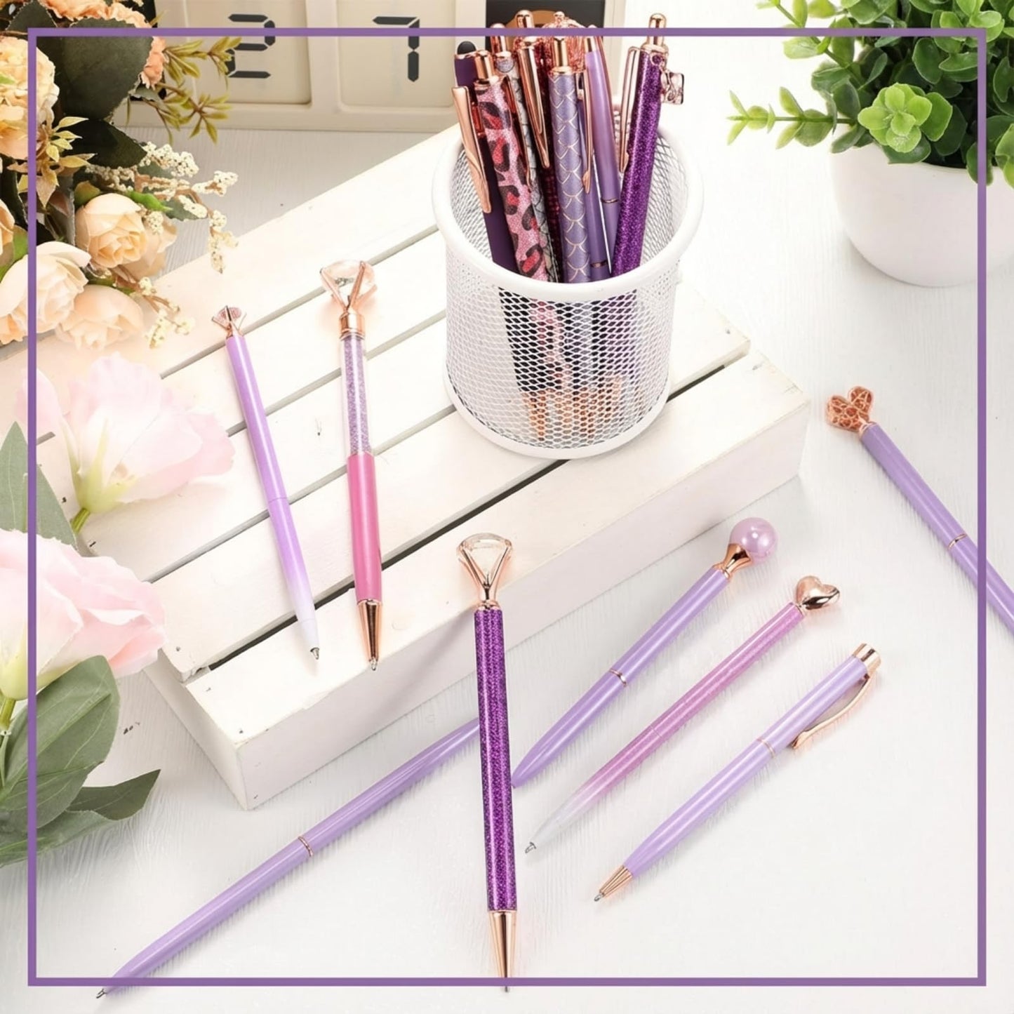 Colarr 16 Pcs Crystal Diamond Glitter Pens Fancy Ballpoint,Purple