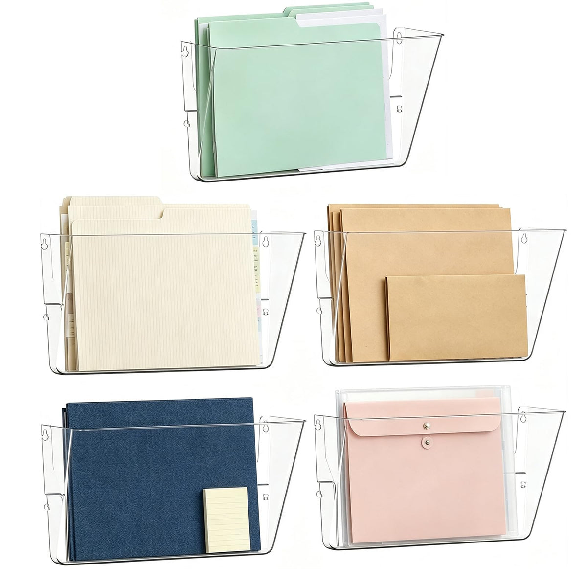 MINDEPOT 5 Pockets Acrylic Wall File Organizer Clear File Holder for Office
