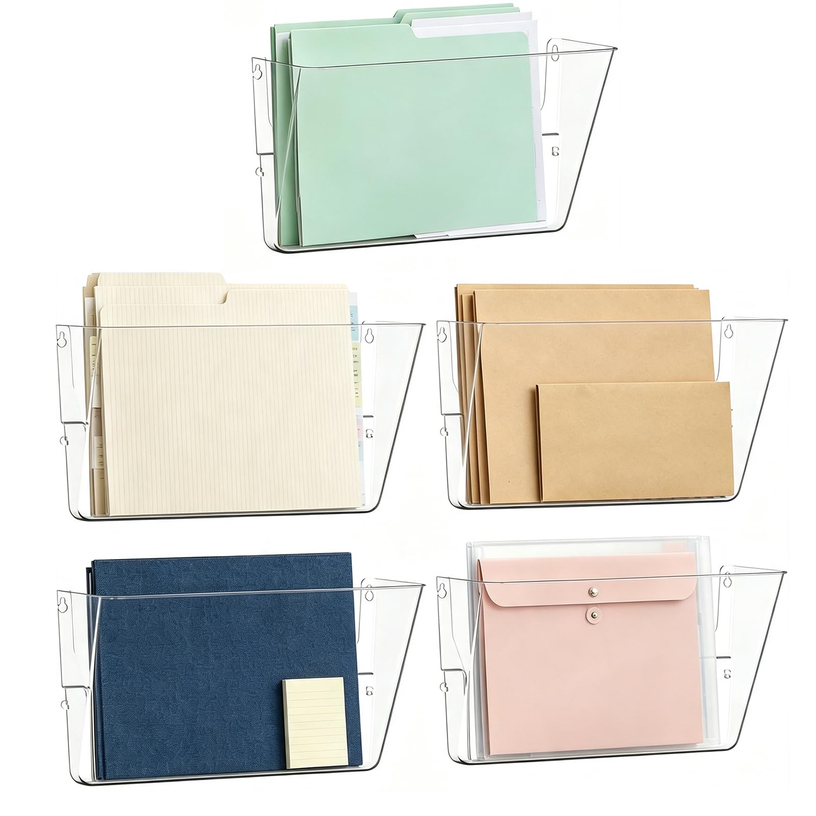 MINDEPOT 5 Pockets Acrylic Wall File Organizer Clear File Holder for Office