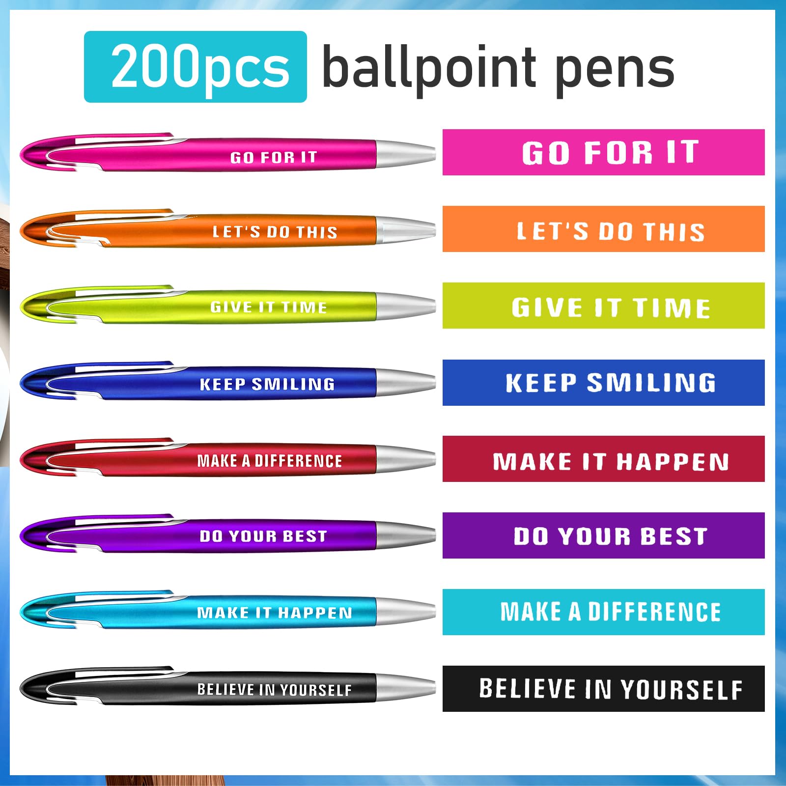 Lincia 200 Pcs Inspirational Ballpoint Pens Bulk, Medium Point, Black Ink