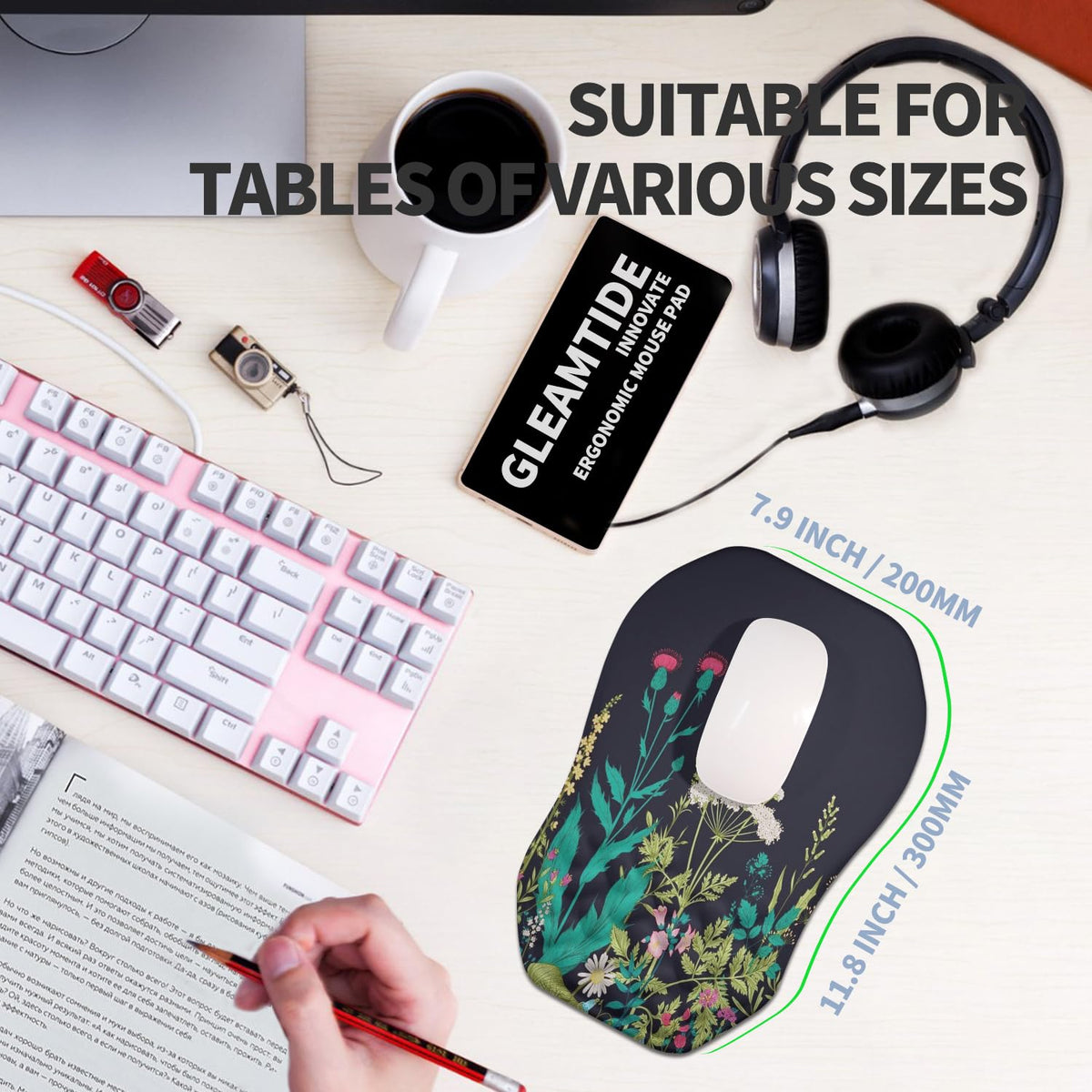 Gleamtide Ergonomic Raised Mouse Pad Wrist Support with Bilateral Slope Memory Foam Mousepad for