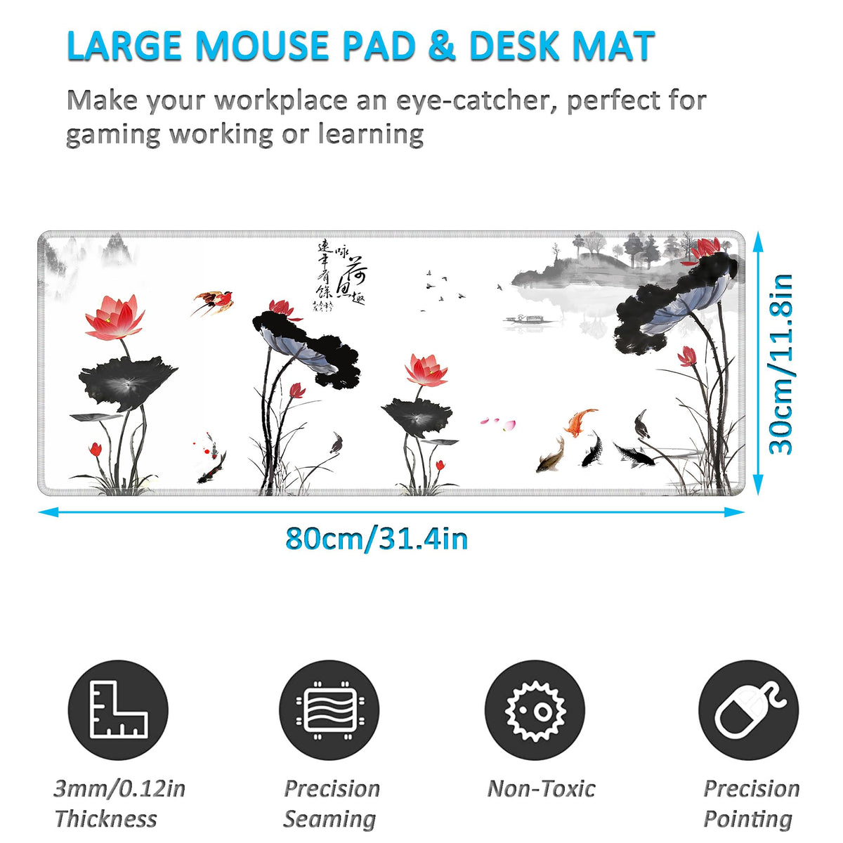 LL-COEUR XXL Landscape Gaming Mouse Pad Computer Keyboard Mat Office Desk Pad (Lotus, 31.4" x 11.8"