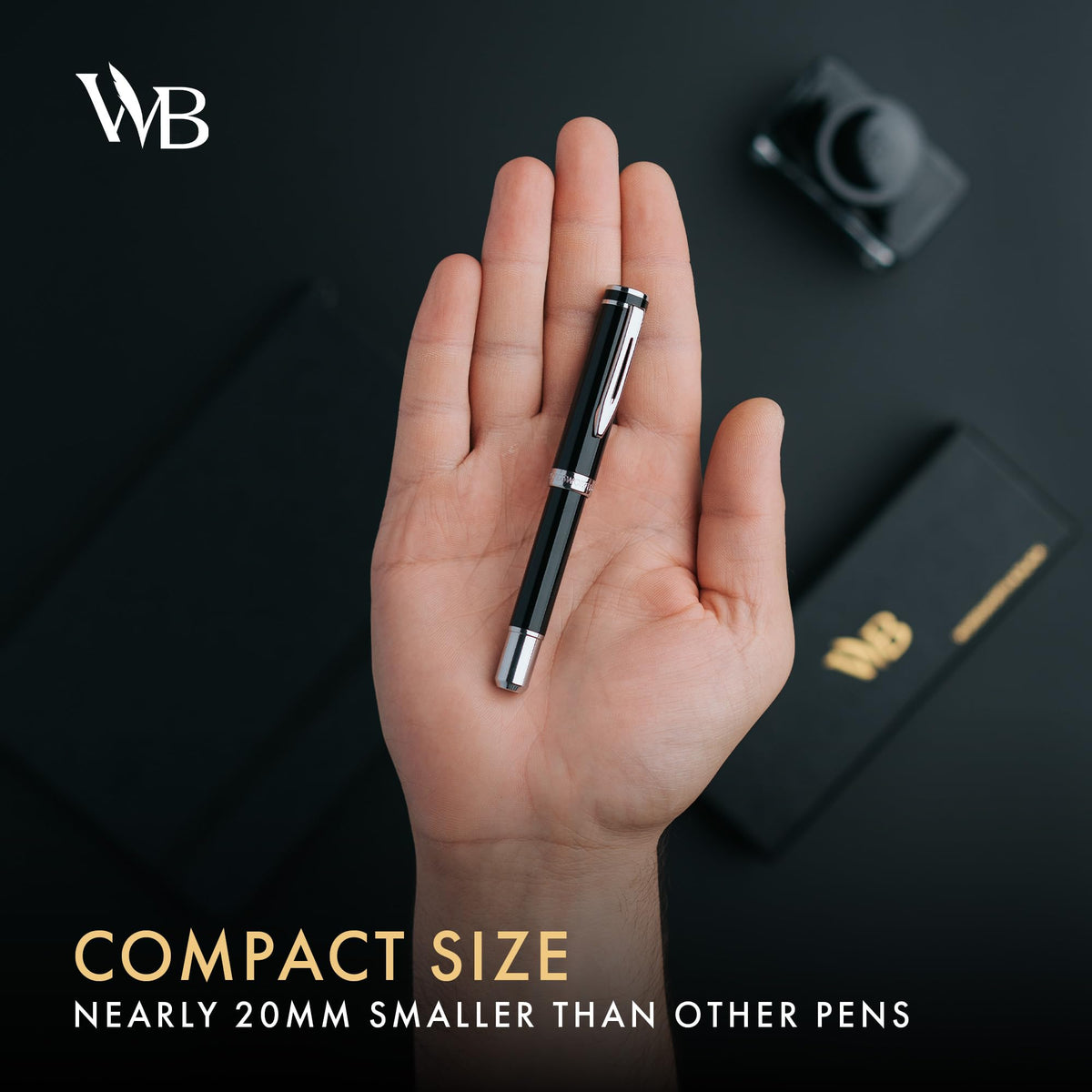 Wordsworth & Black Mini Pocket Fountain Pen for Writing, Medium Nib, Black