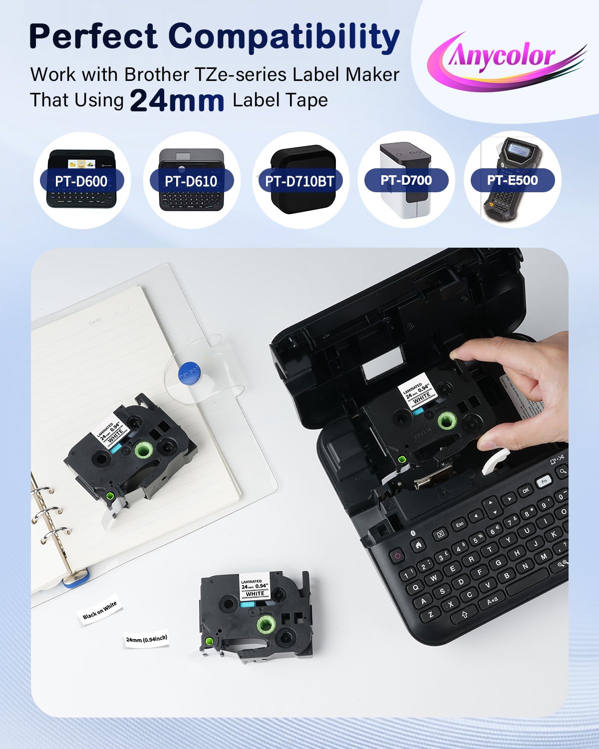 Anycolor TZe-251 TZe251 24mm 0.94 Laminated White Label Maker Tape
