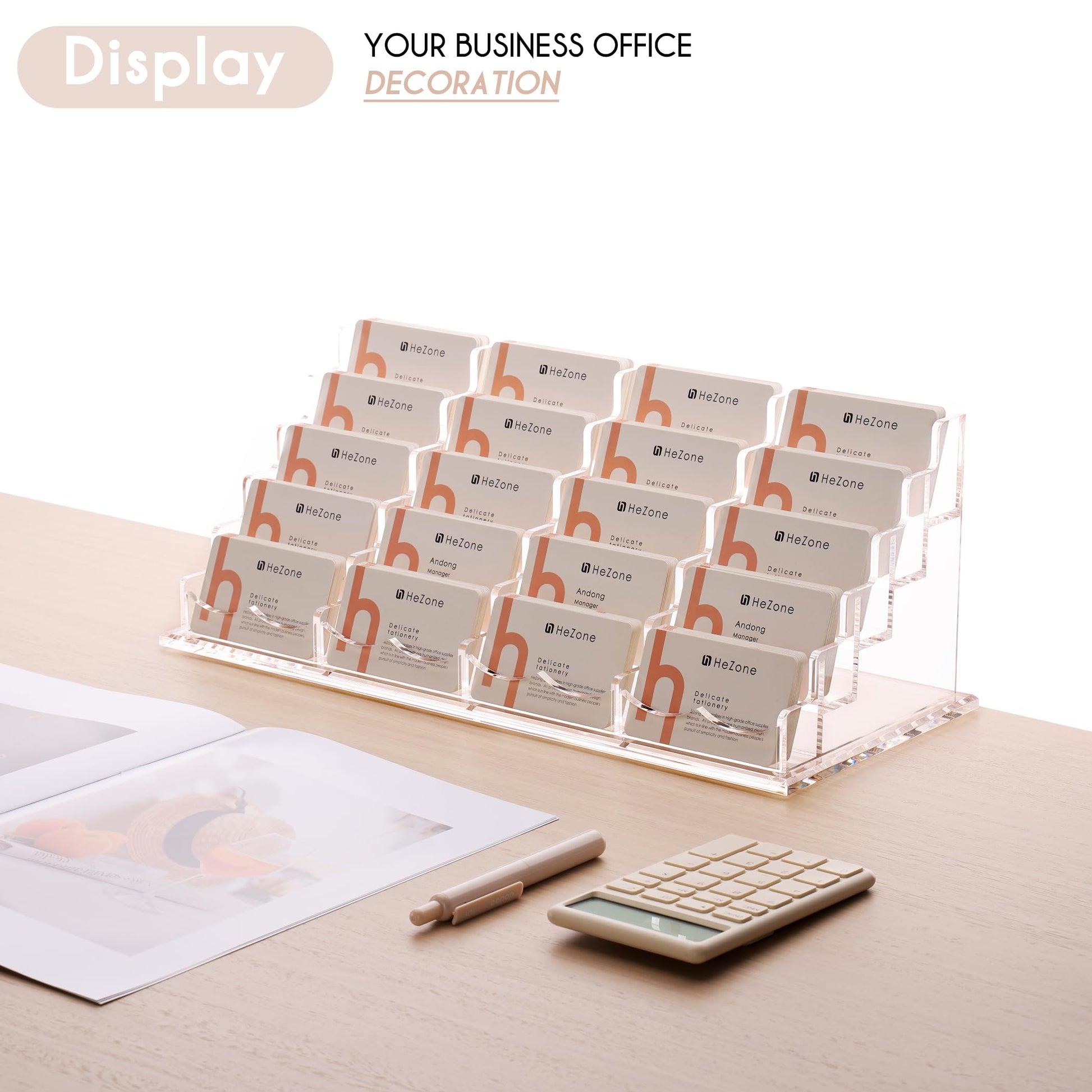 HeZone Business Card Holder for Desk Multiple Cards Display Stand Rack for Women and Men Clear