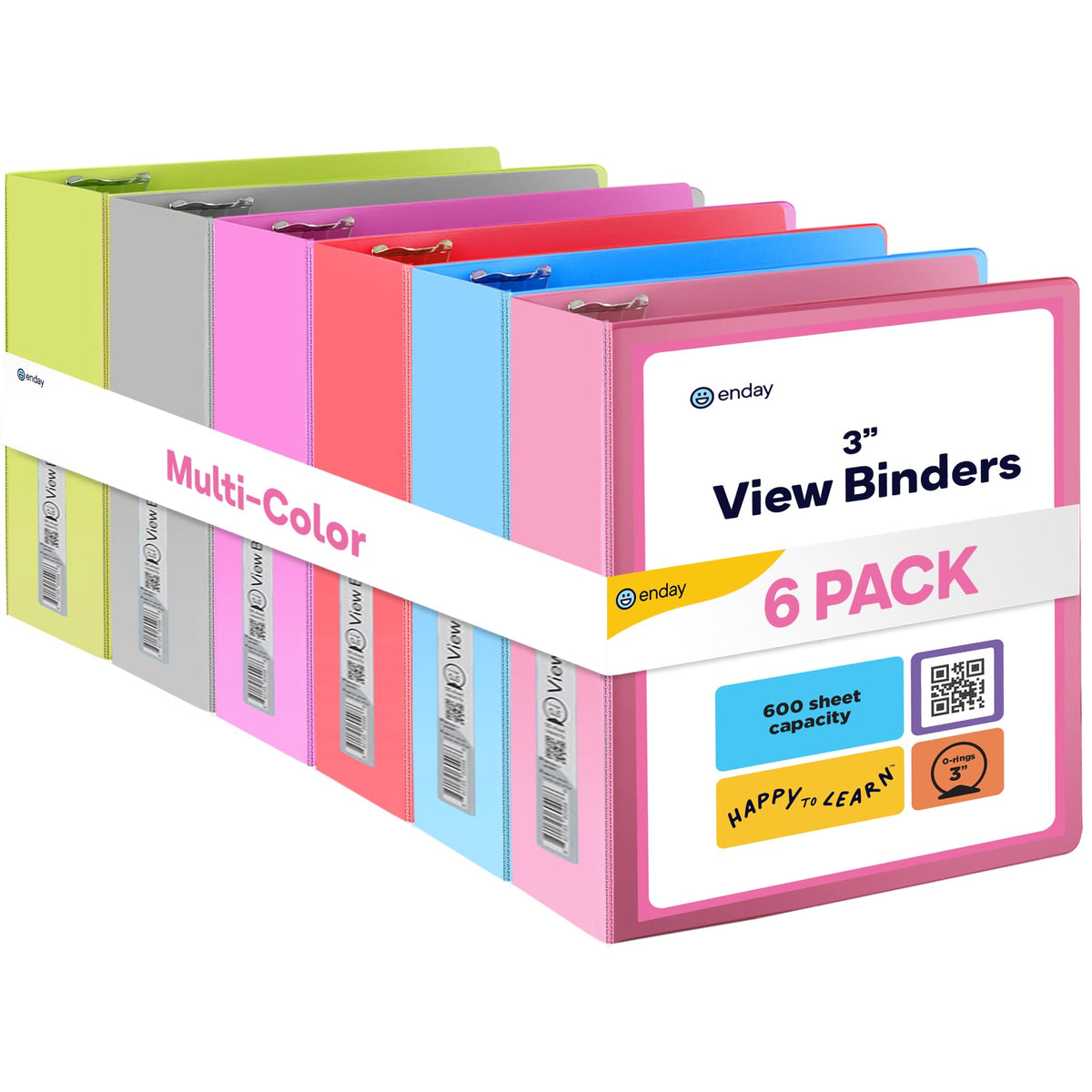 Enday 3 inch Binder (6 Pack - Assorted Colors) 3 Ring Binder 3 inch with Clear View Cover and 2