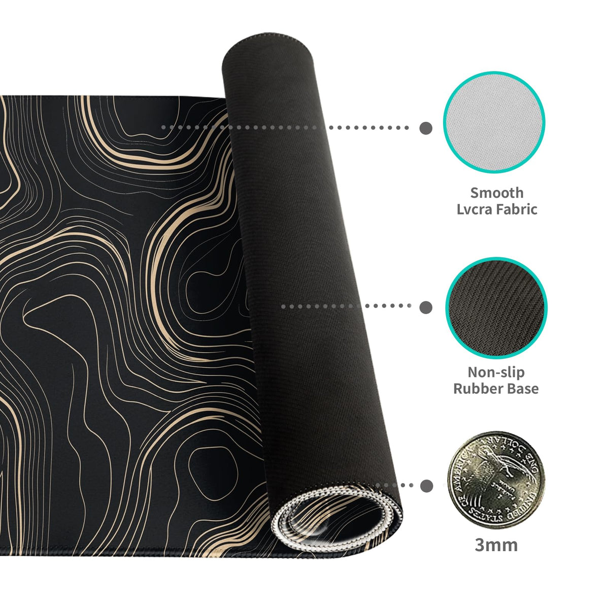 Desk Mat Mouse Pad Gaming Desk Pad XL Large Mouse Mat Office Decor Accessories (Black Gold Terrain)